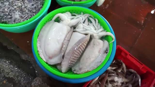 Visiting seafood market in Halong city.