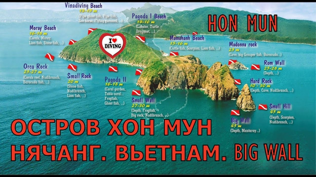 Дайвинг во Вьетнами.  Нячанг. Остров Хон Мун (Hon Mun) Дайв сайт - BIG WALL. Места для погружения.