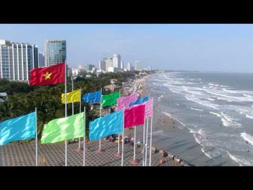 Vung Tau by bird's-eye view. Tet in Vung Tau, Vietnam. Lunar New year. 2k 60fps.